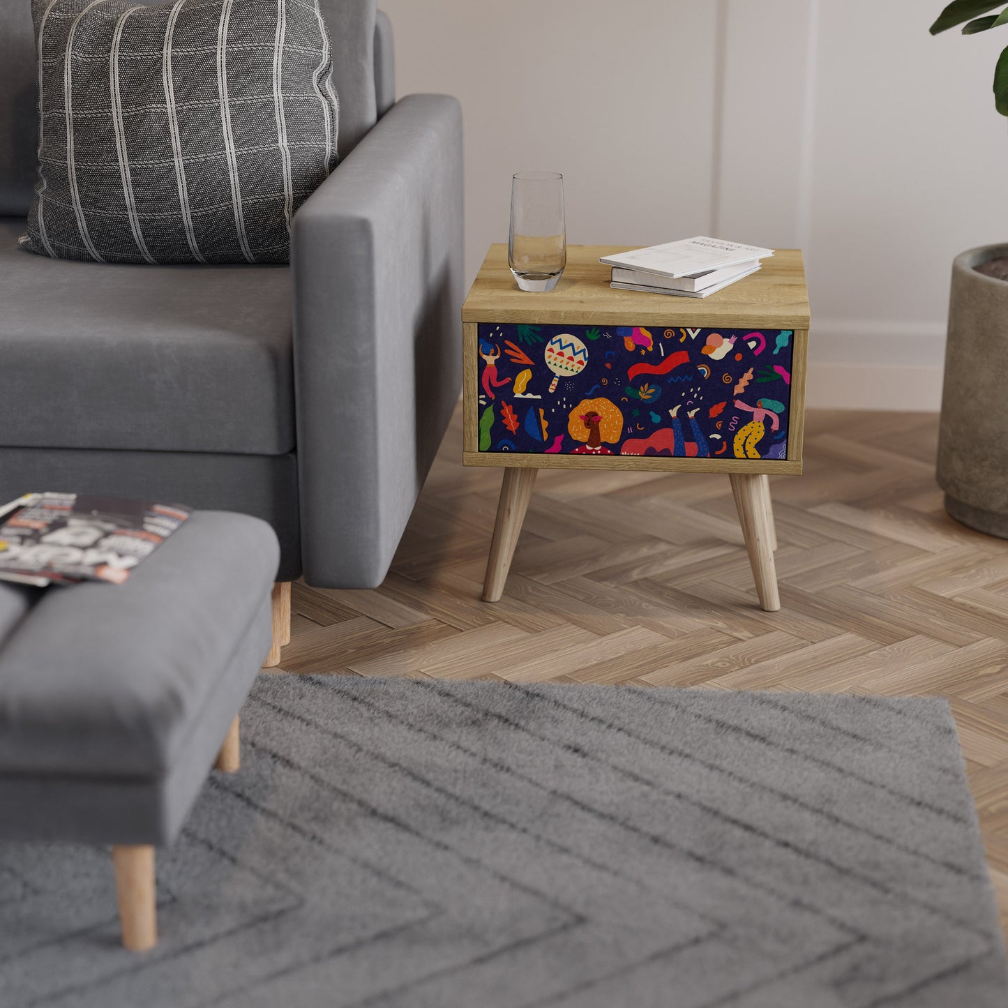 Comodino FESTIVE PLEASURES in effetto rovere
