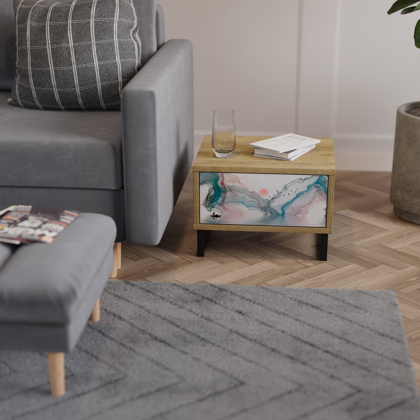 Comodino VELVET CROSSING in effetto rovere