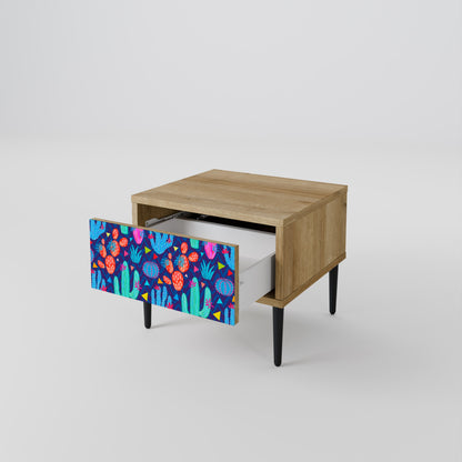 CACTUS VIBES Nightstand in Oak Effect