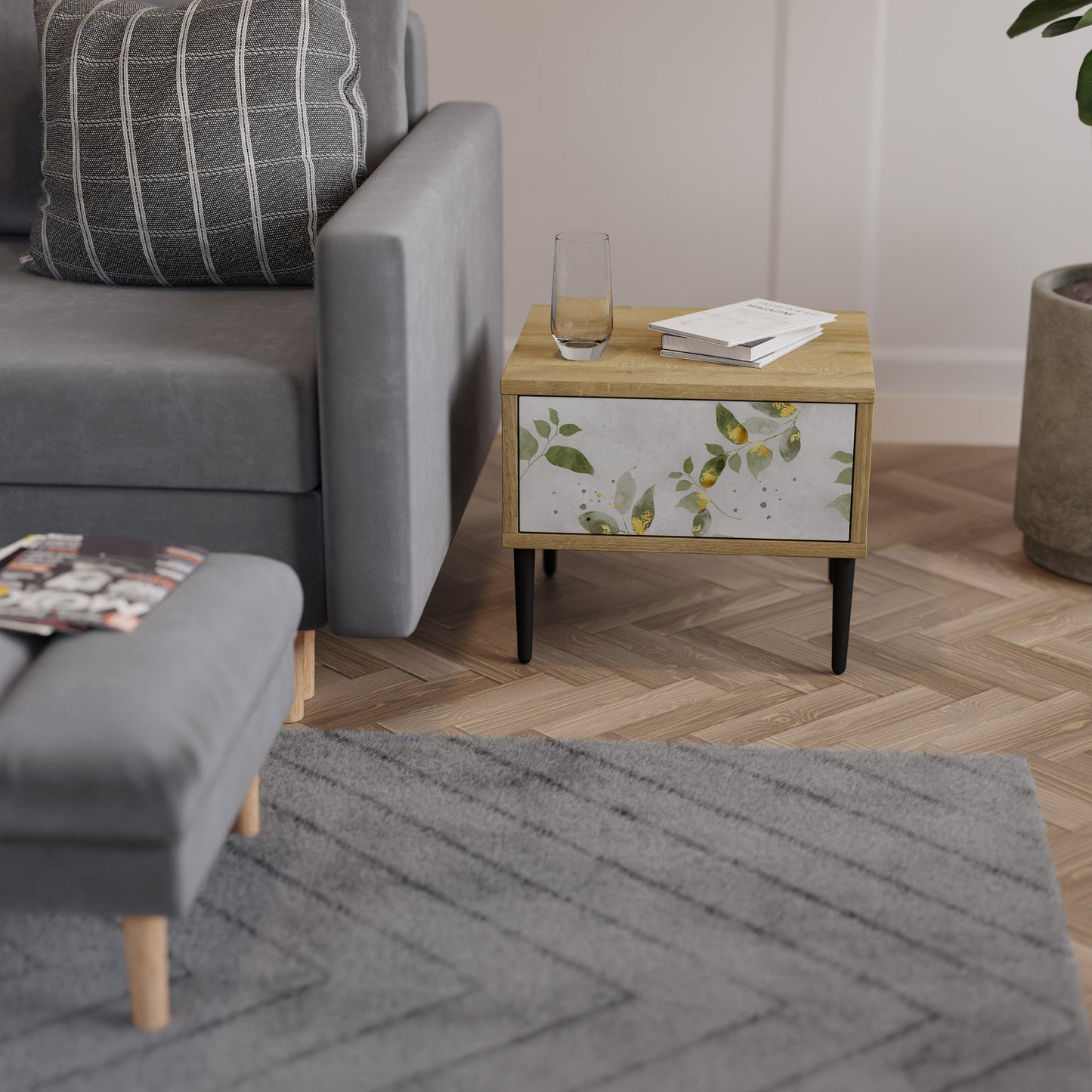 Comodino ELEGANT BOTANICS in effetto rovere