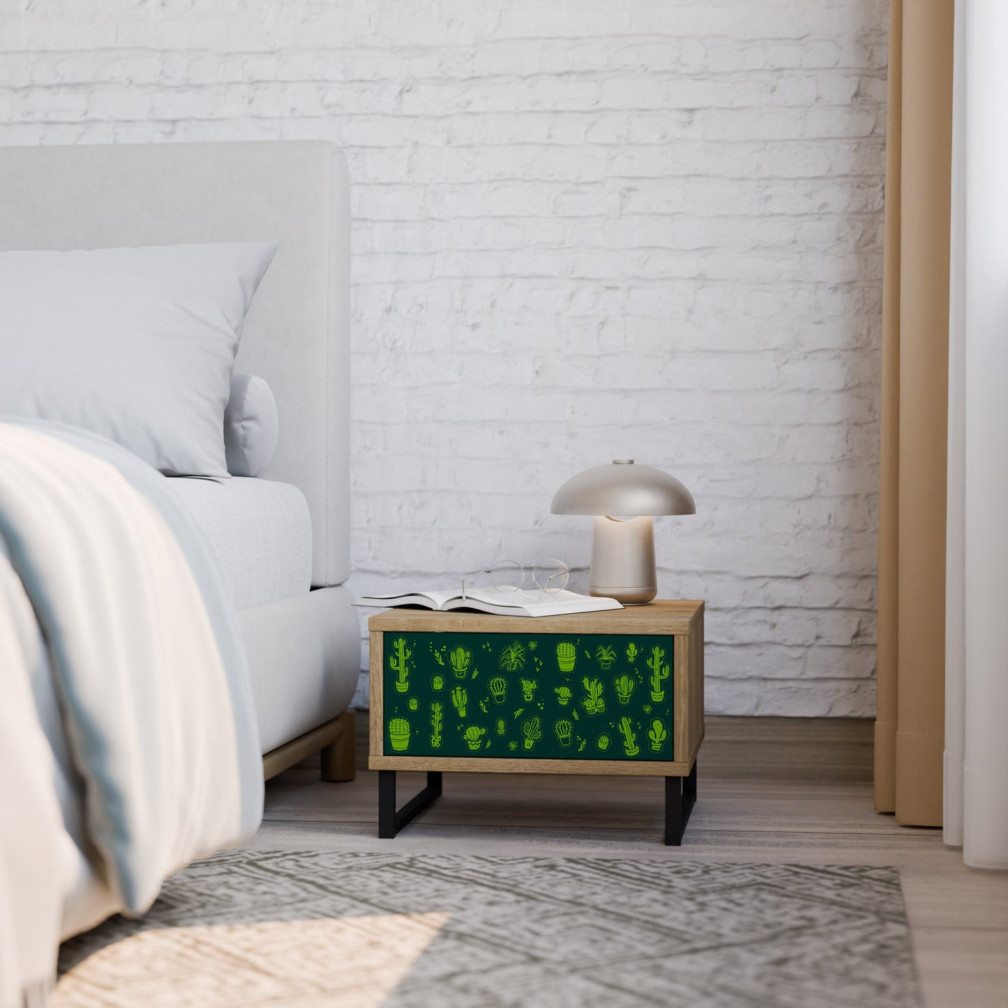 DESERT GREEN Nightstand in Oak Effect