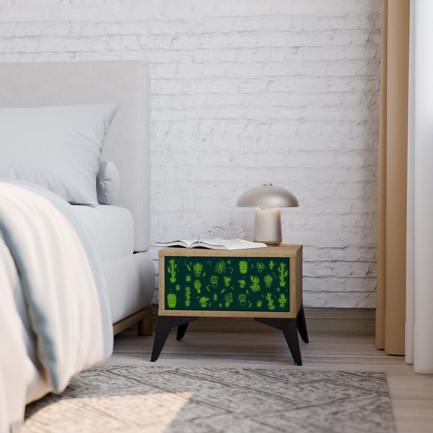 DESERT GREEN Nightstand in Oak Effect