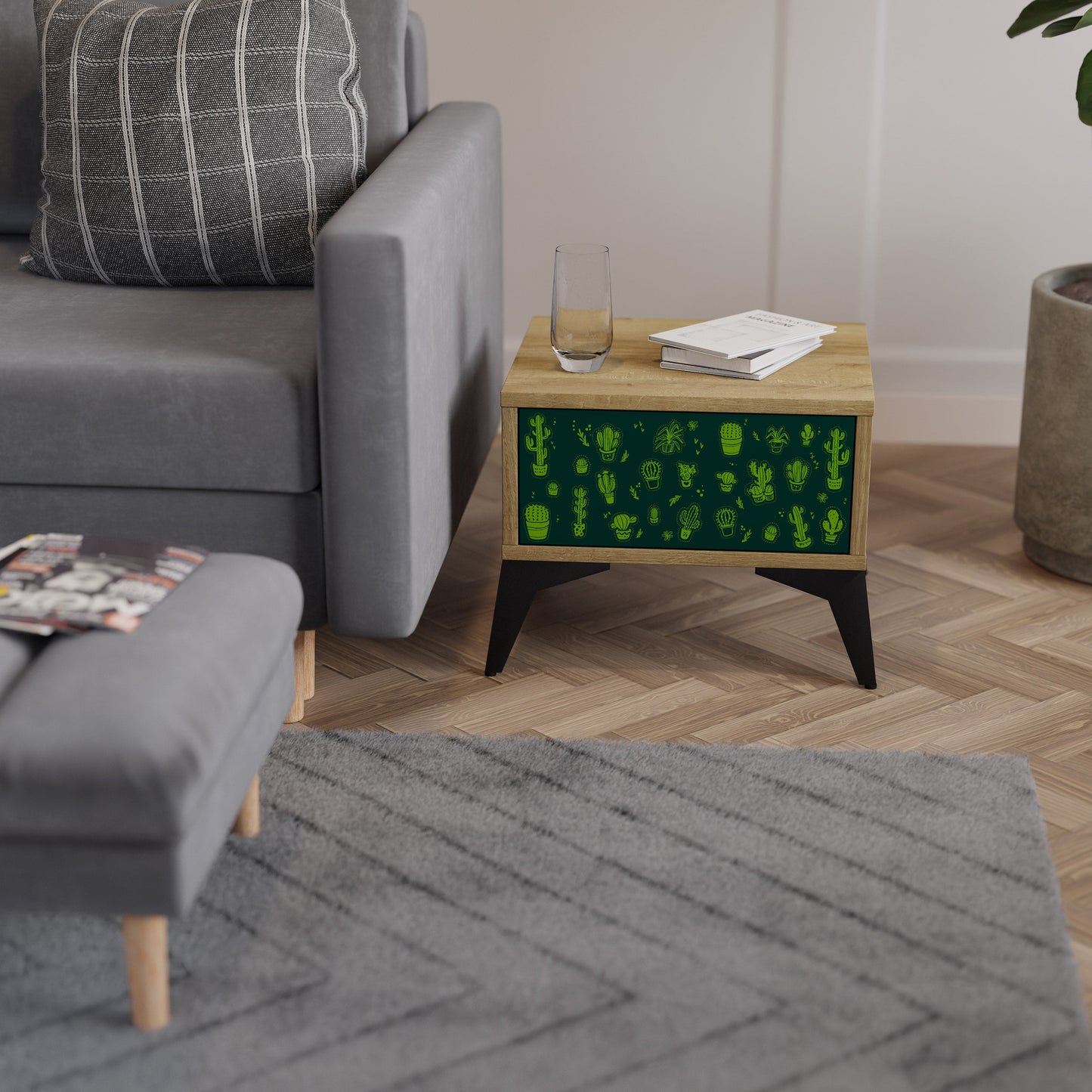 DESERT GREEN Nightstand in Oak Effect