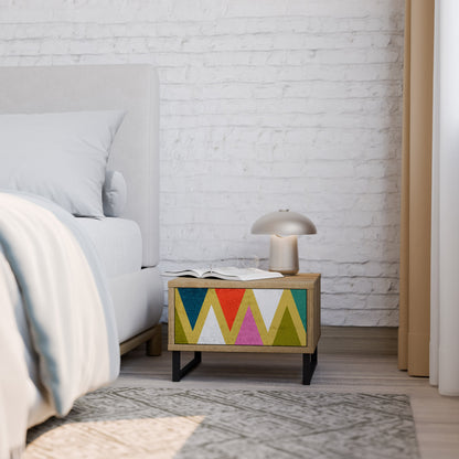 Comodino TRIANGOLI COLORATI in effetto rovere