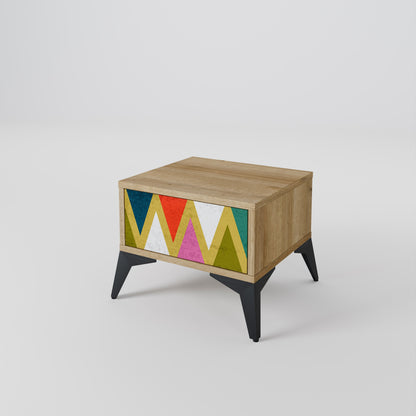 Comodino TRIANGOLI COLORATI in effetto rovere