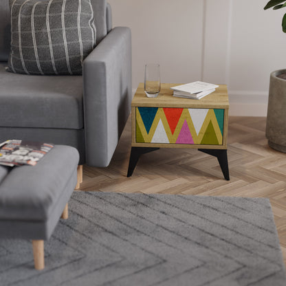 Comodino TRIANGOLI COLORATI in effetto rovere