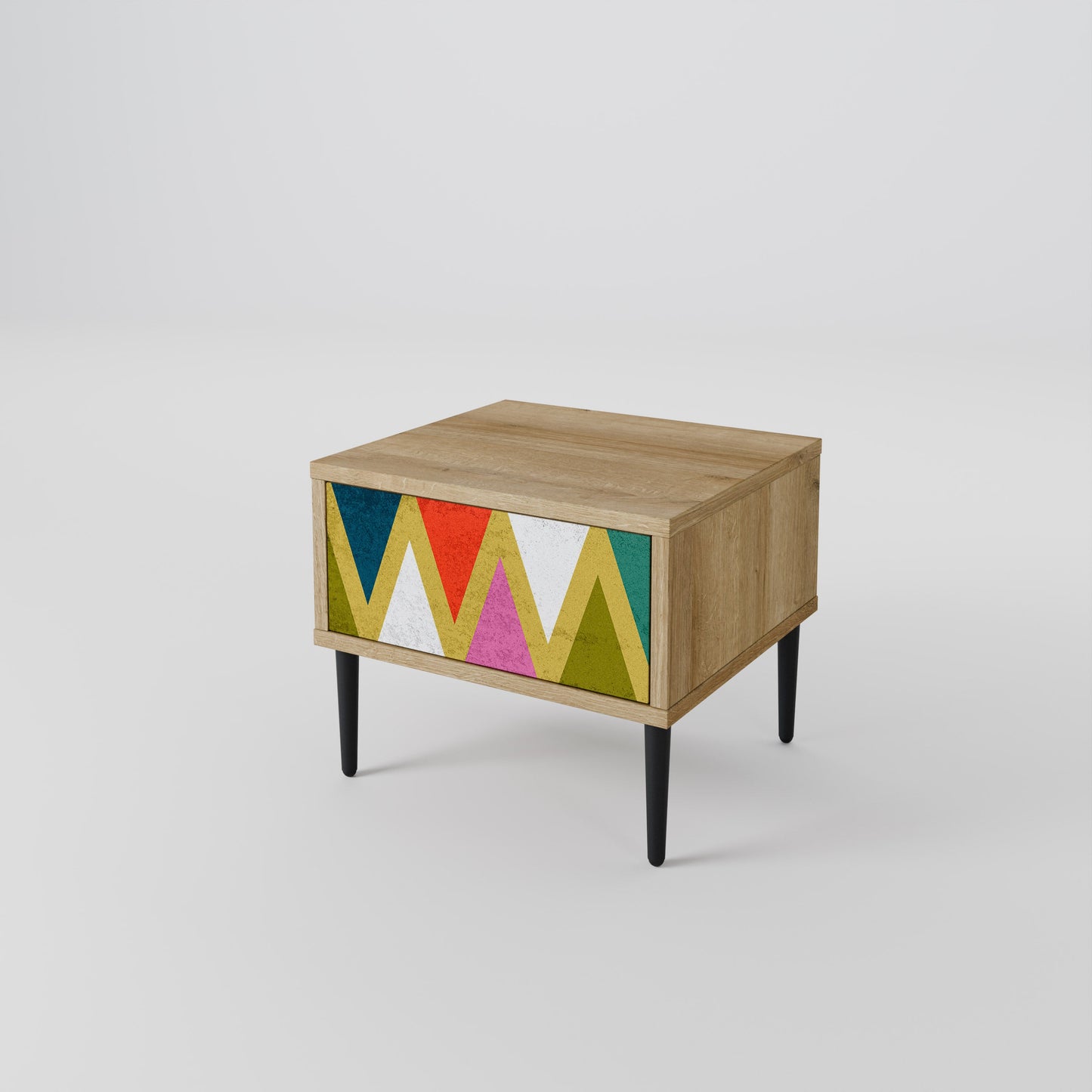 Comodino TRIANGOLI COLORATI in effetto rovere
