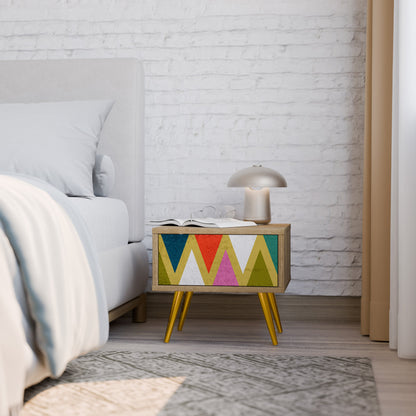 Comodino TRIANGOLI COLORATI in effetto rovere