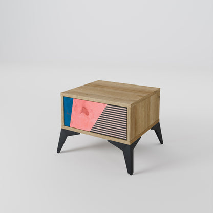 GLAMOROUS STRIPE Nightstand in Oak Effect
