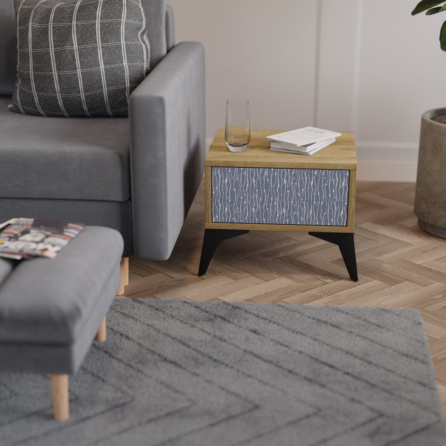 Comodino GRAPHITE RAIN in effetto rovere