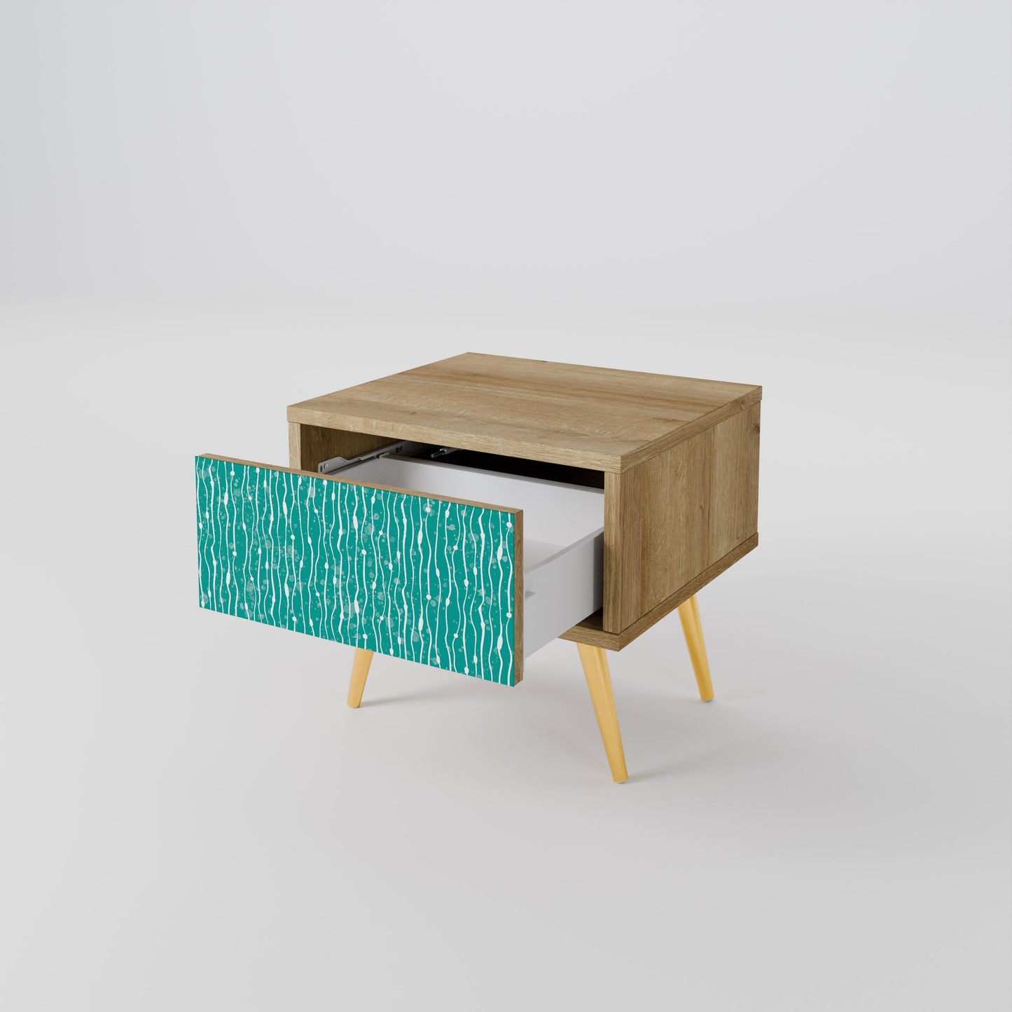 Comodino TURQUOISE RAIN in effetto rovere