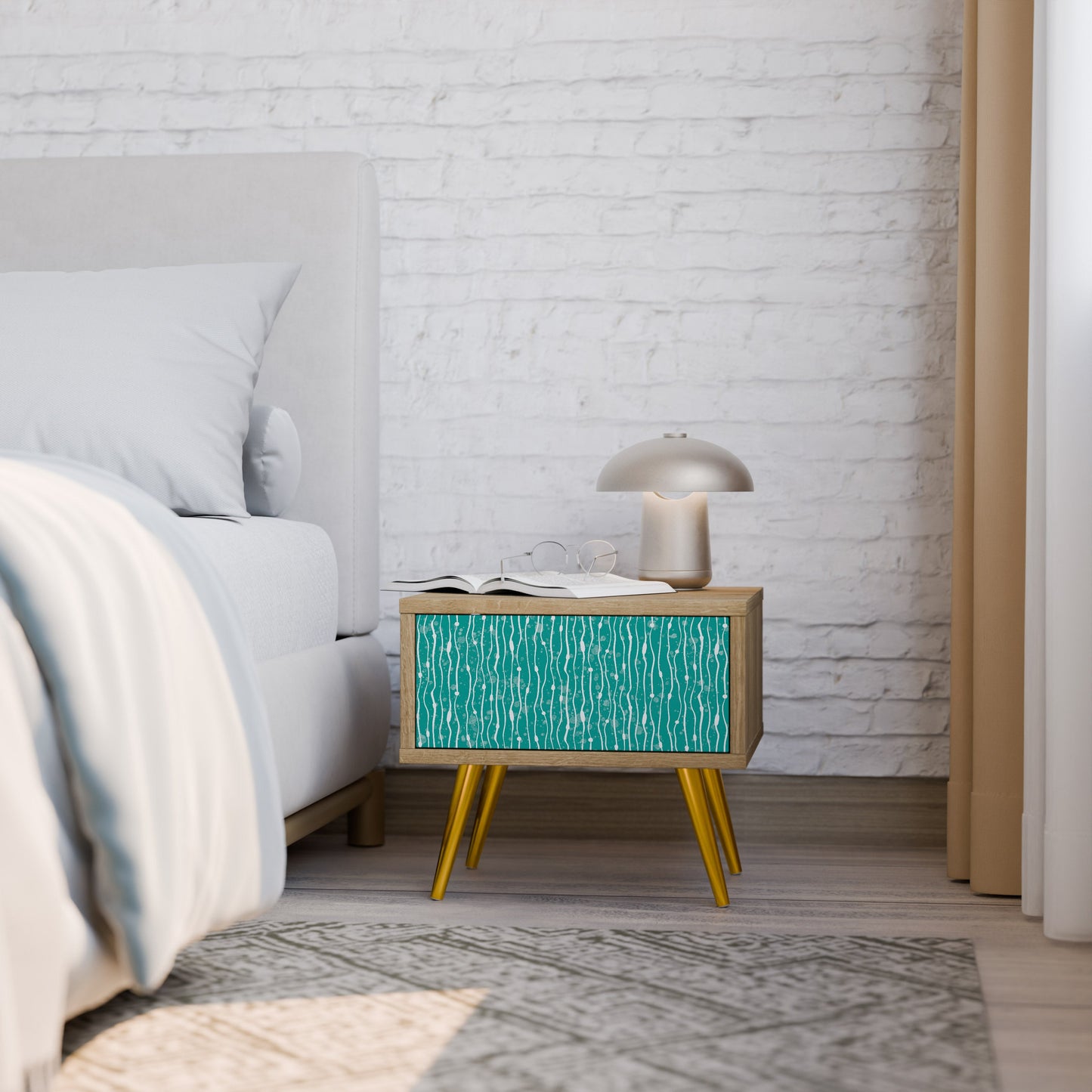 Comodino TURQUOISE RAIN in effetto rovere