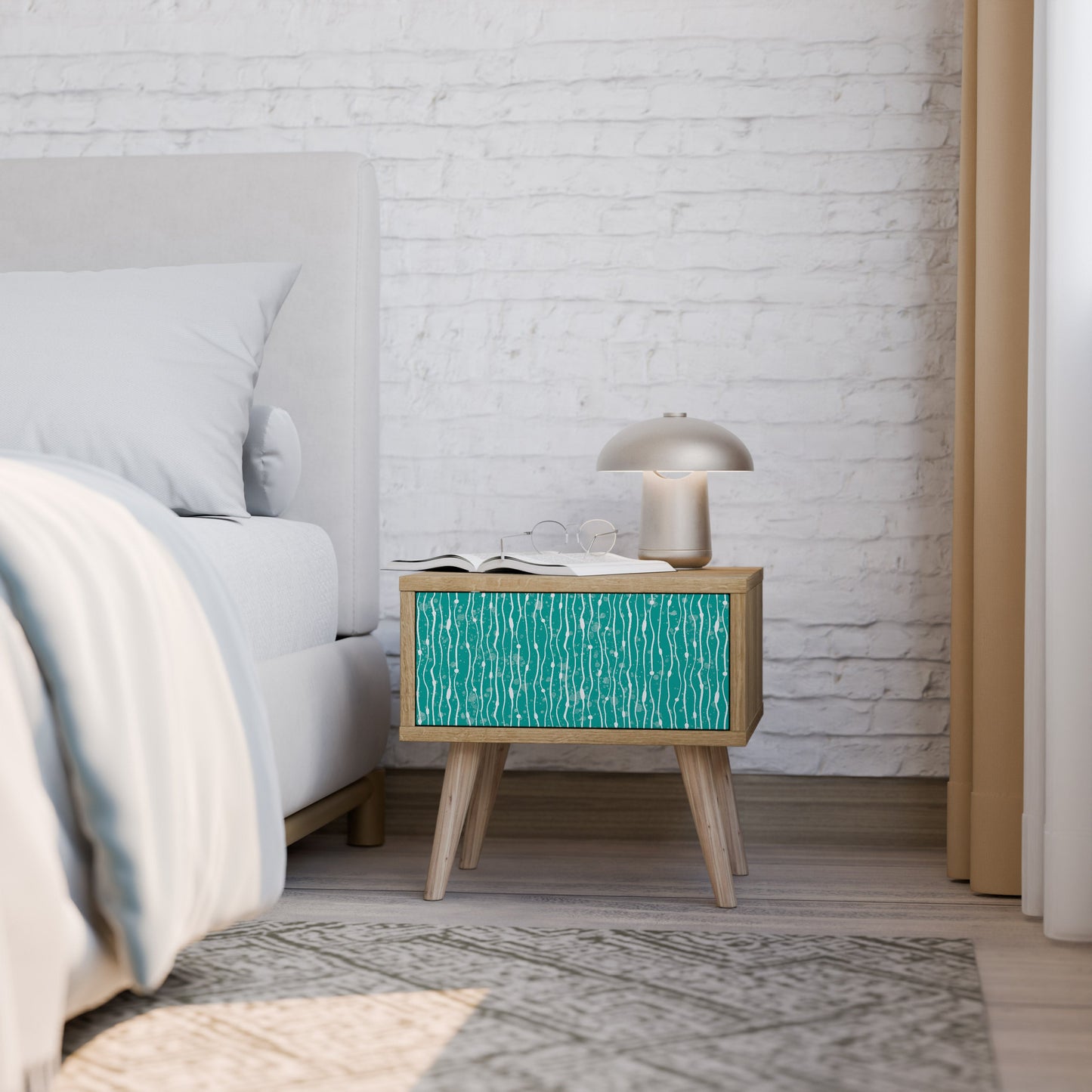 Comodino TURQUOISE RAIN in effetto rovere