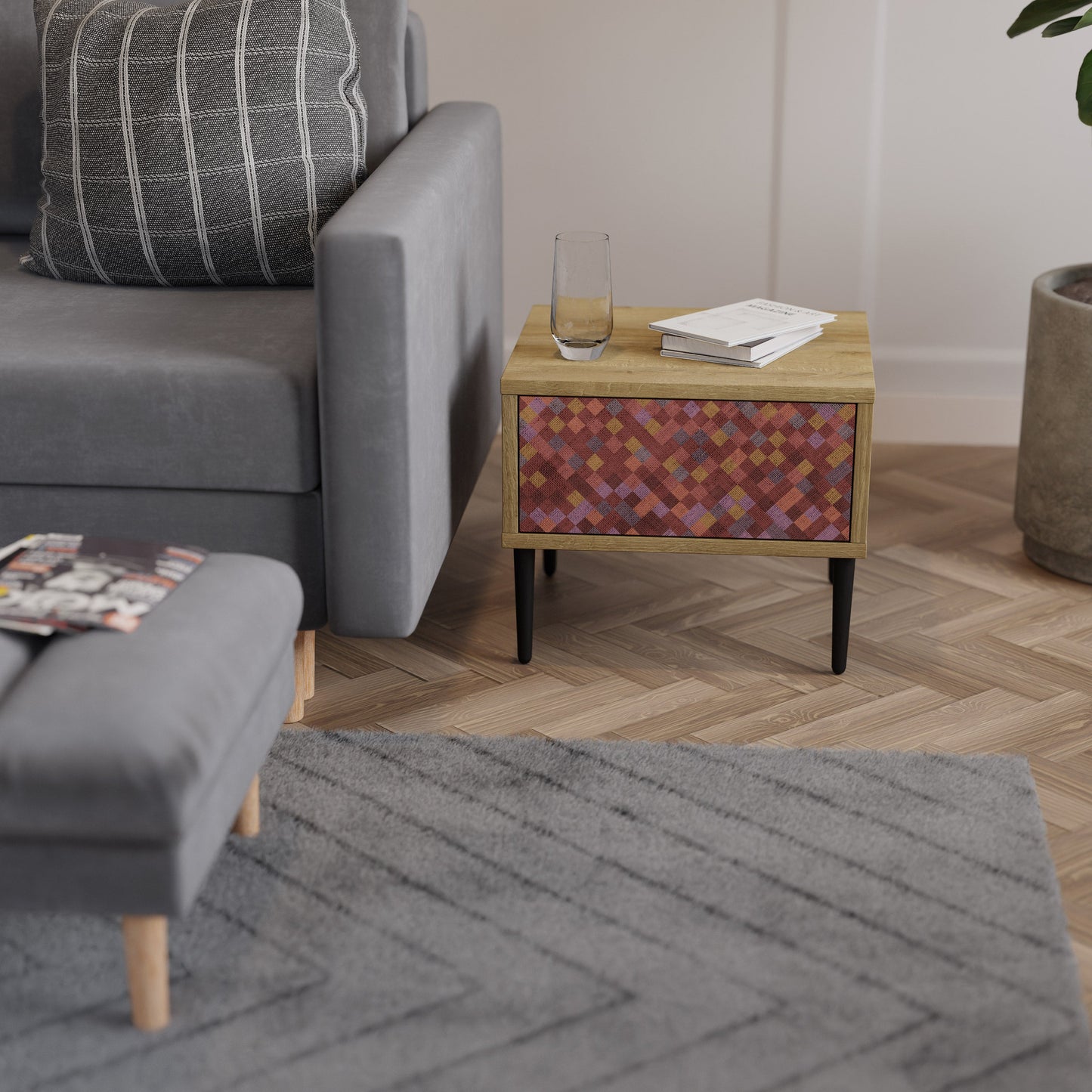 Comodino PAINTED SQUARES in effetto rovere