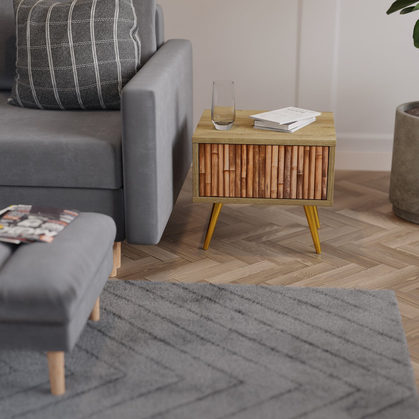 Comodino in LEGNO NATURALE effetto rovere