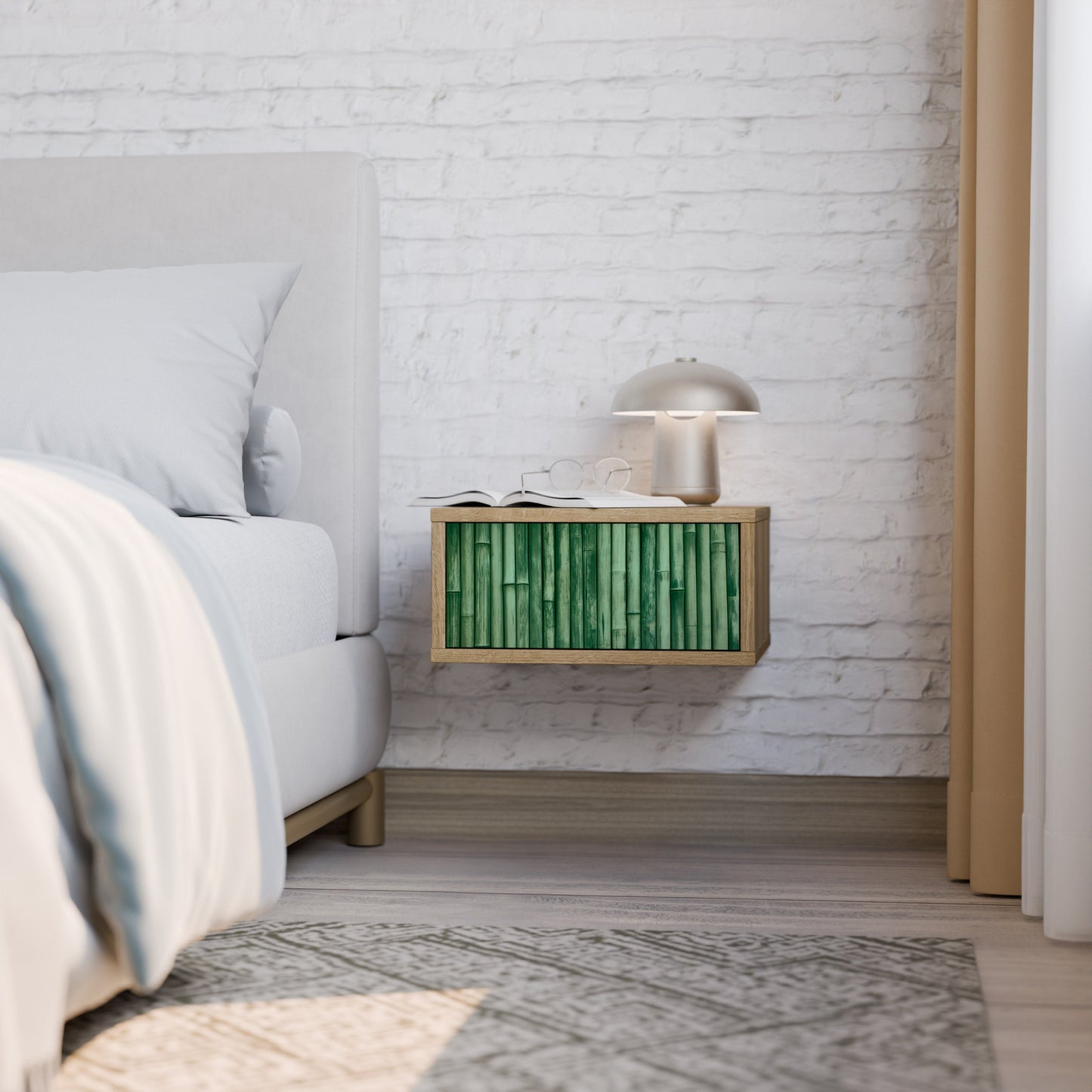Comodino NATURAL GREEN in effetto rovere