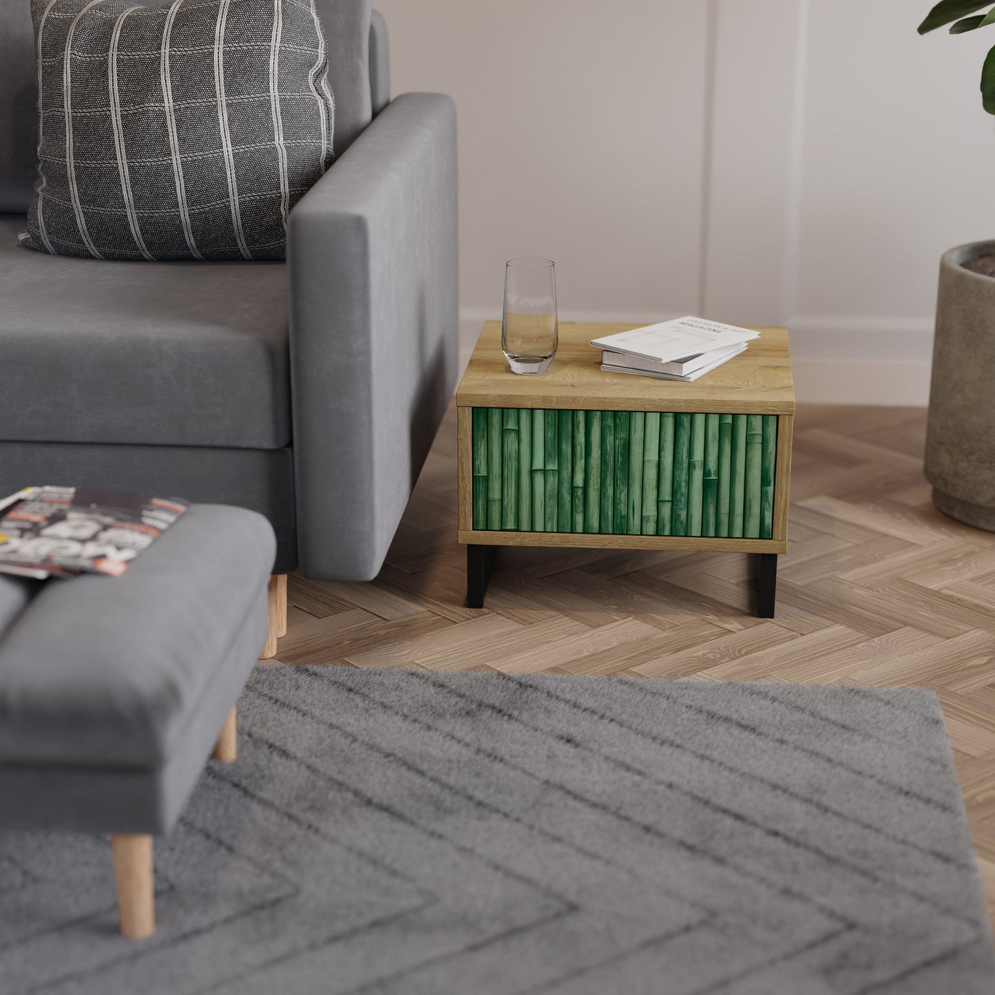 Comodino NATURAL GREEN in effetto rovere