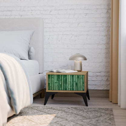Comodino NATURAL GREEN in effetto rovere