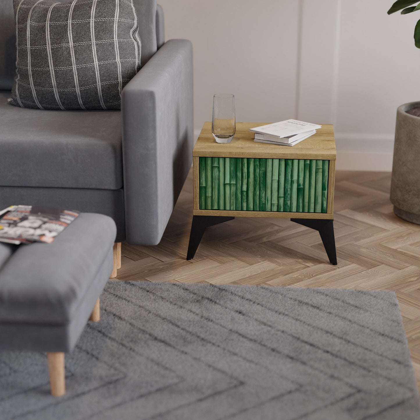 Comodino NATURAL GREEN in effetto rovere