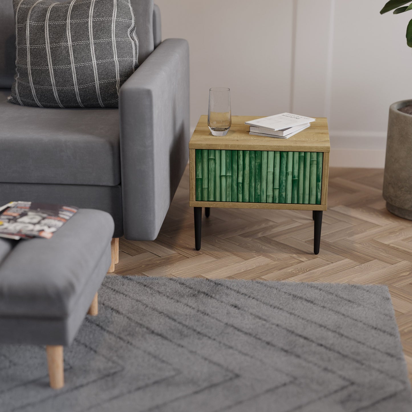 Comodino NATURAL GREEN in effetto rovere