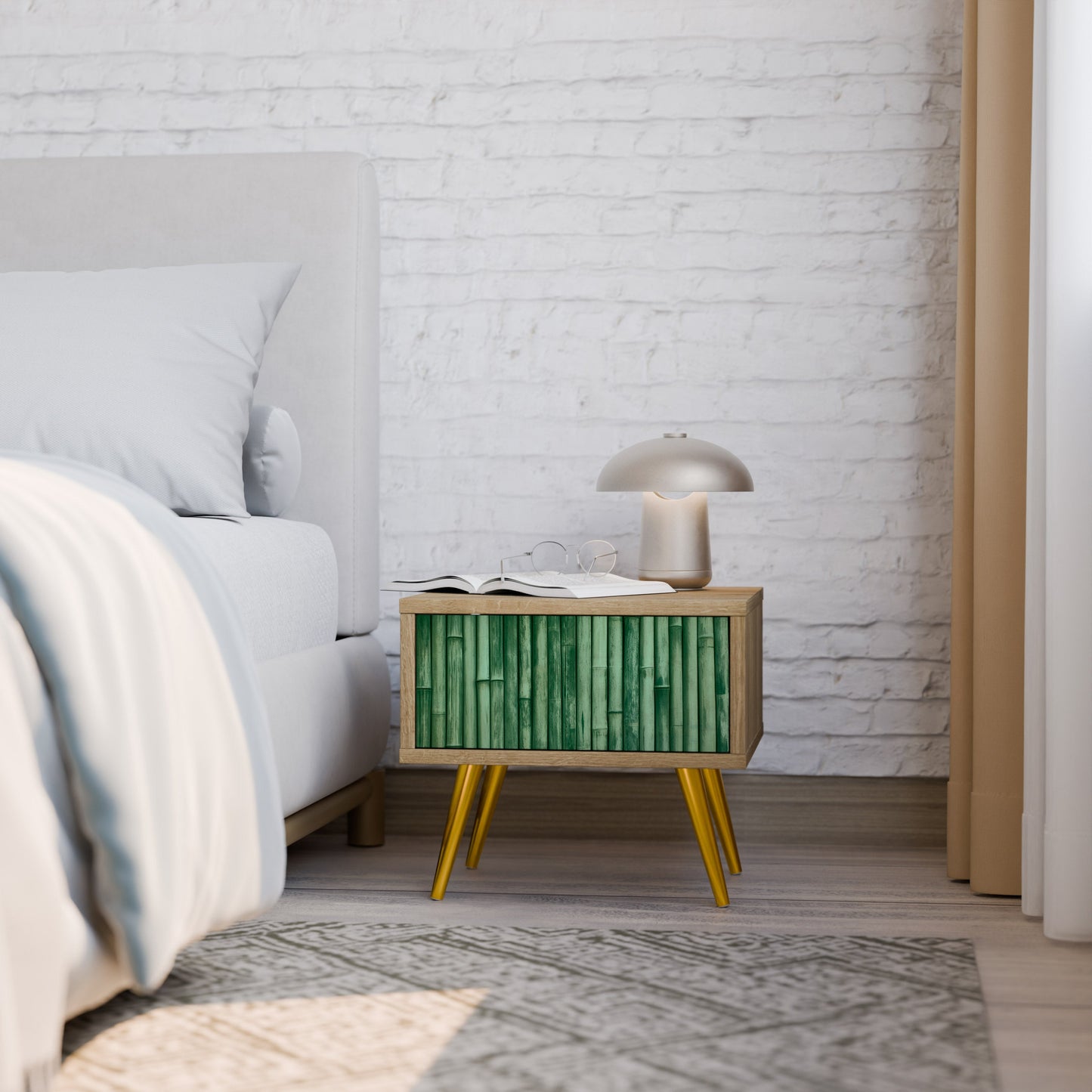 Comodino NATURAL GREEN in effetto rovere
