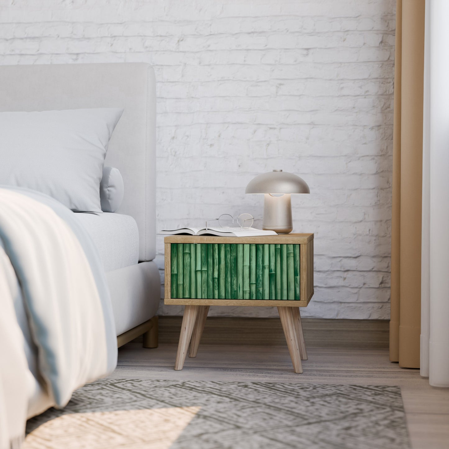 Comodino NATURAL GREEN in effetto rovere