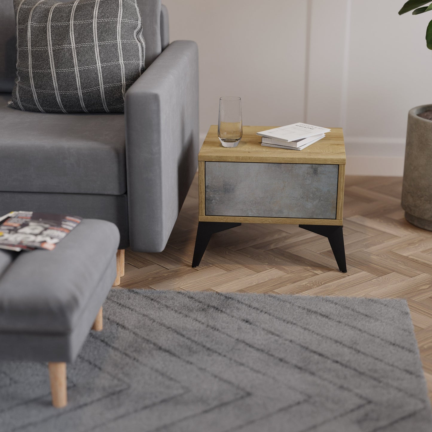 CONCRETE WALL Nightstand in Oak Effect