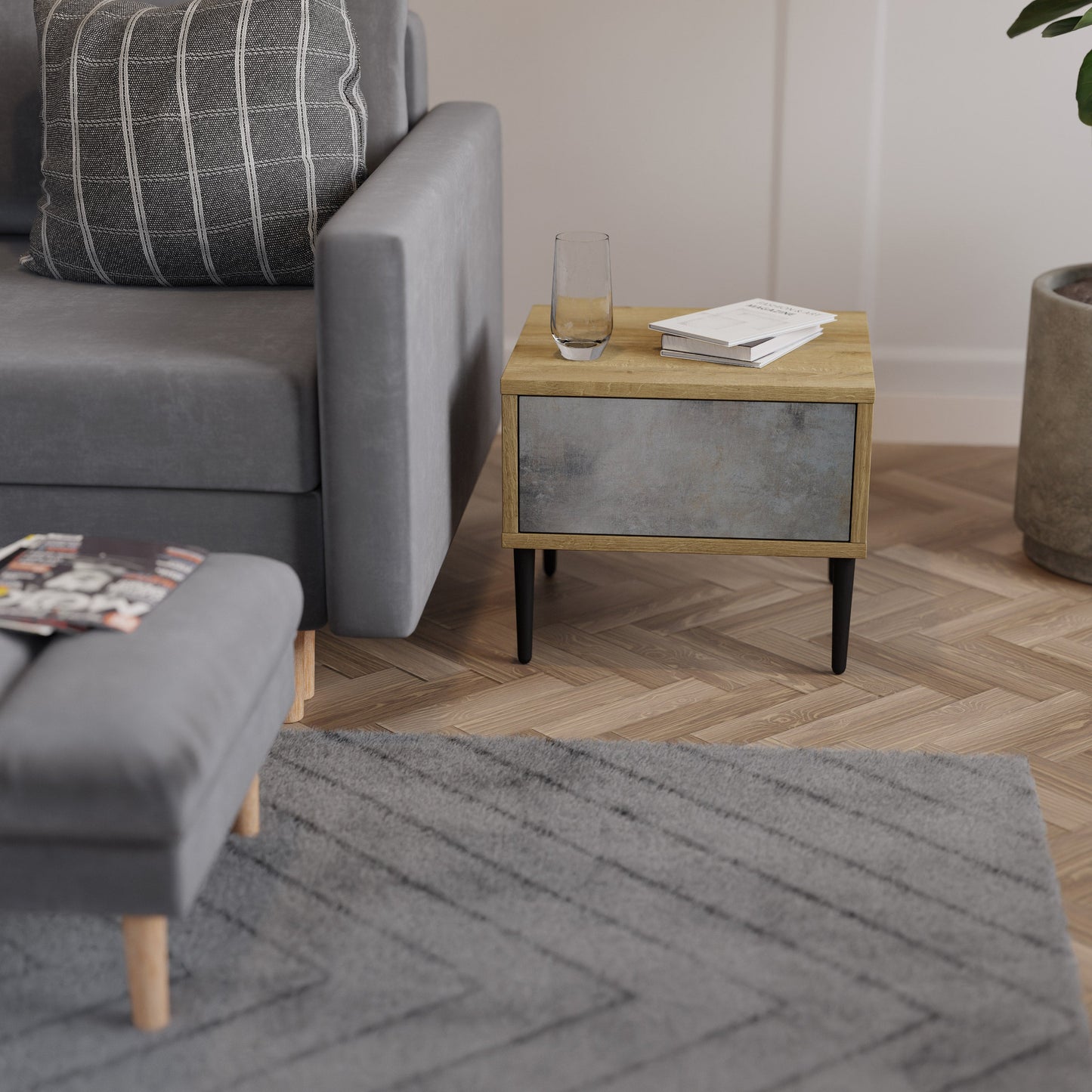 CONCRETE WALL Nightstand in Oak Effect