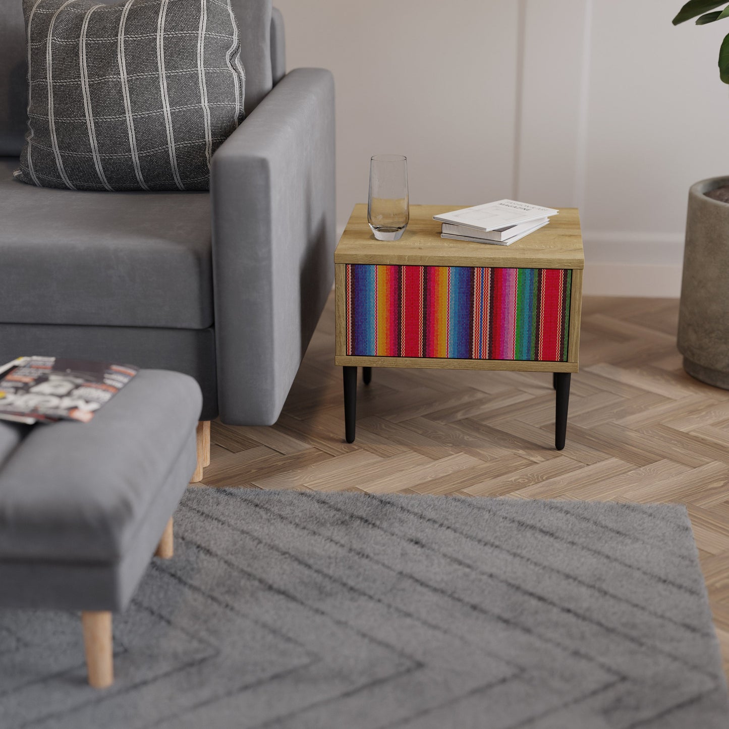Comodino ETNICO MESSICANO in effetto rovere