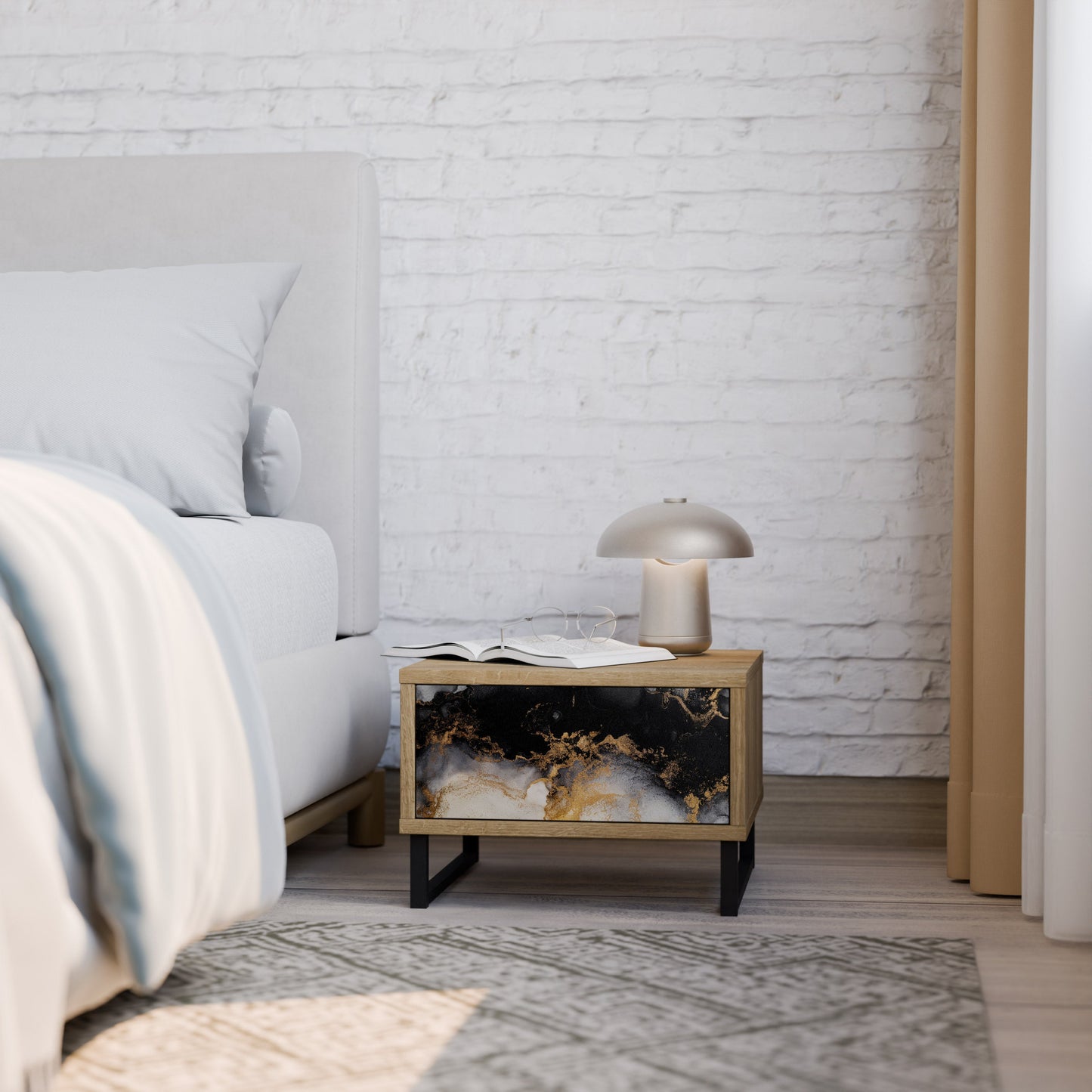 MARBLE OF TOMMORROW Nightstand in Oak Effect