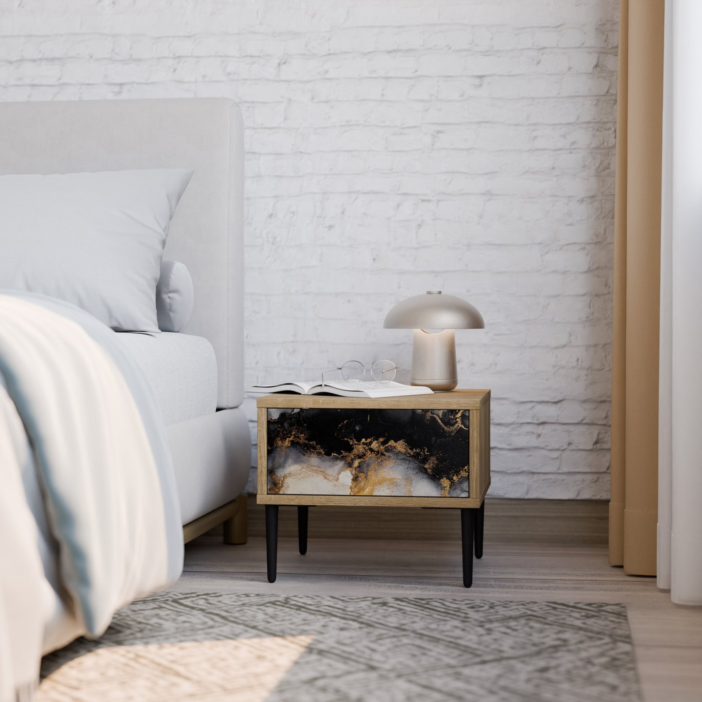 MARBLE OF TOMMORROW Nightstand in Oak Effect