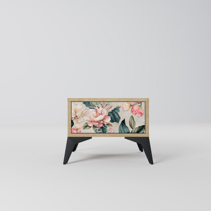 FLORAL GRACE Nightstand in Oak Effect