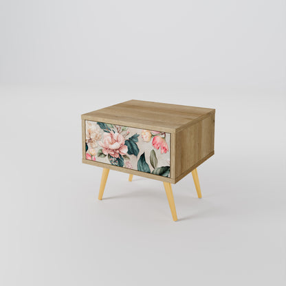 FLORAL GRACE Nightstand in Oak Effect
