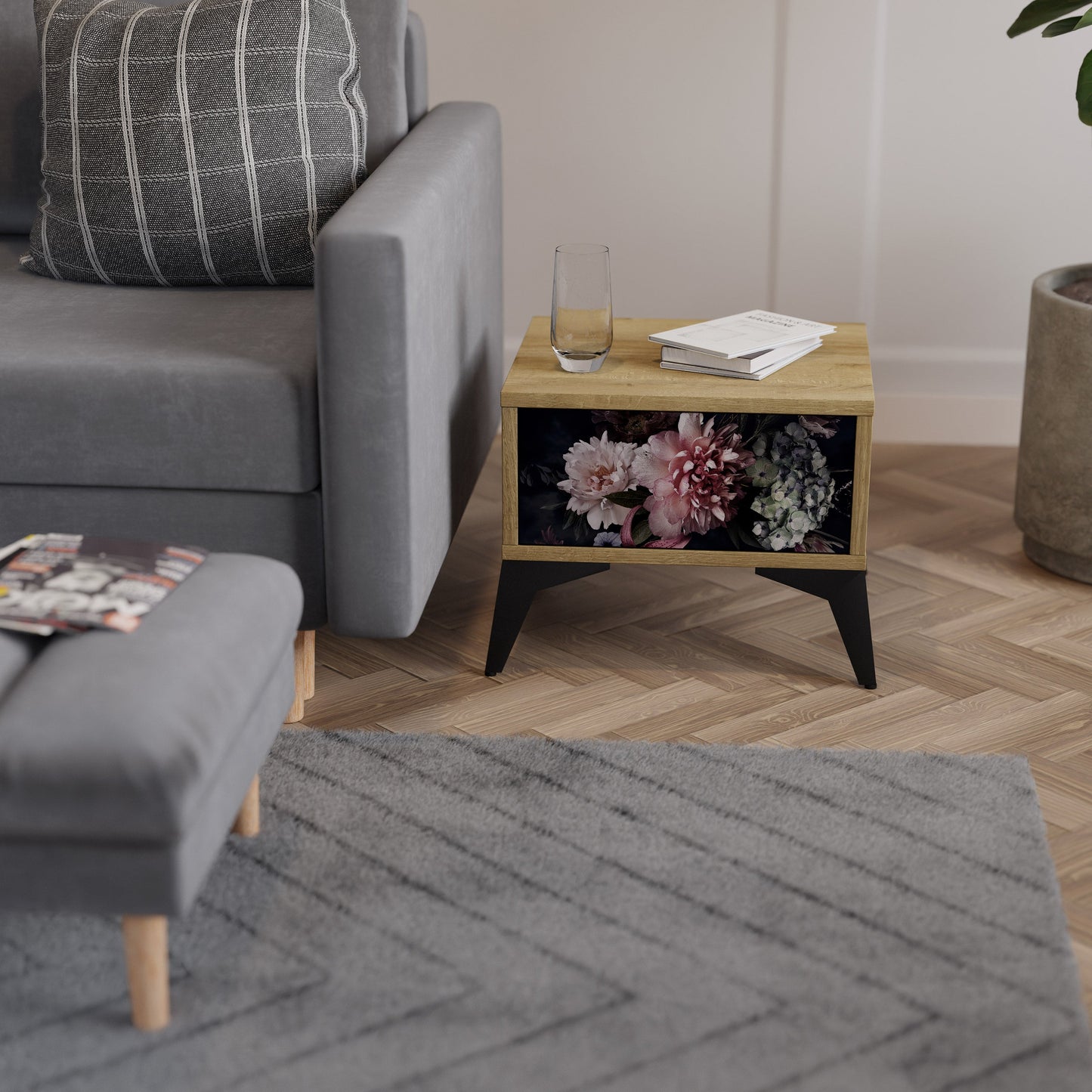 Comodino PURE BLOSSOM in effetto rovere