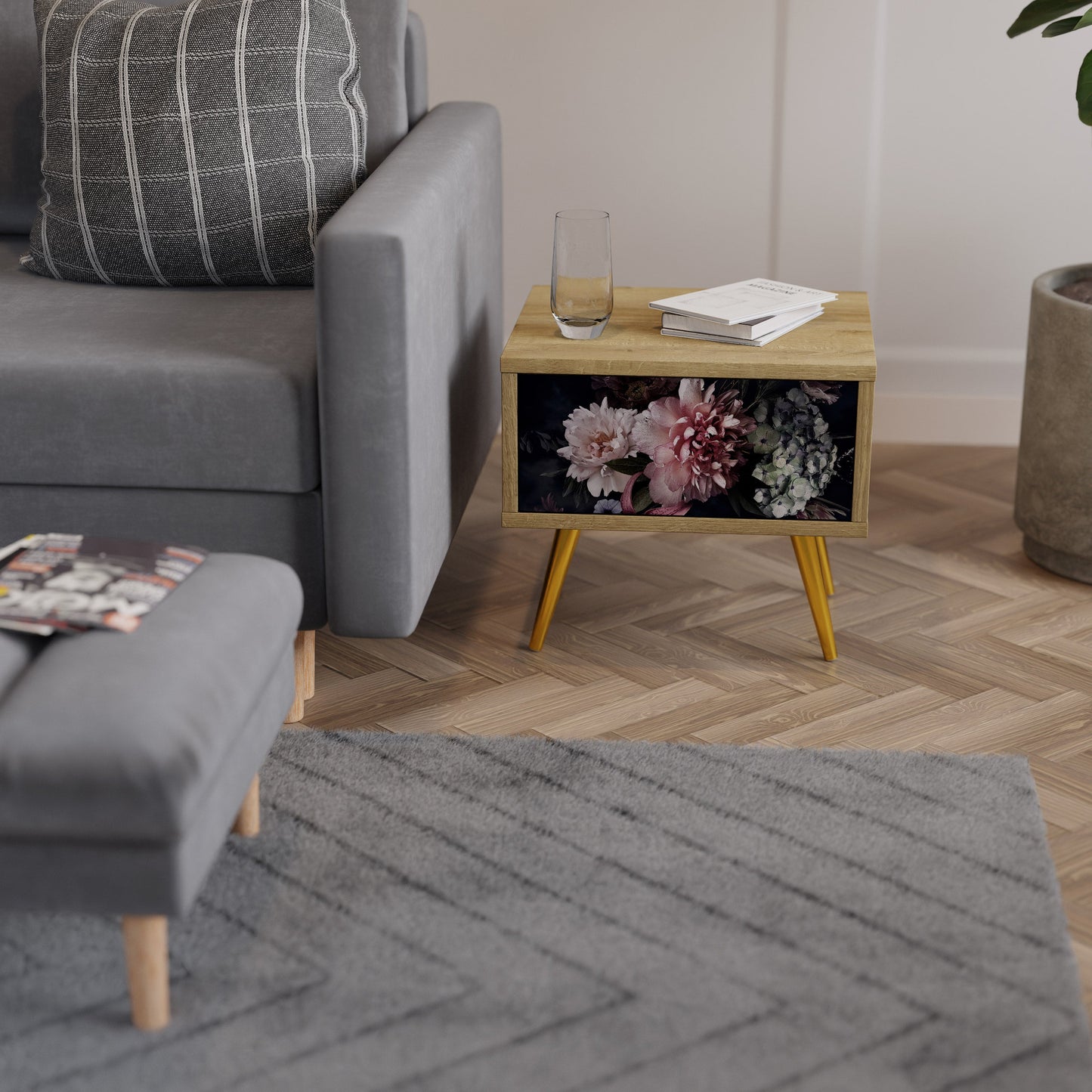 Comodino PURE BLOSSOM in effetto rovere