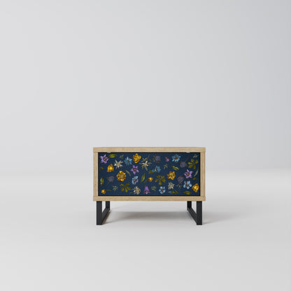 FLOWERS ON NAVY BLUE Nightstand in Oak Effect