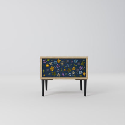 FLOWERS ON NAVY BLUE Nightstand in Oak Effect