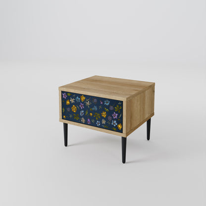 FLOWERS ON NAVY BLUE Nightstand in Oak Effect