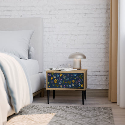 FLOWERS ON NAVY BLUE Nightstand in Oak Effect