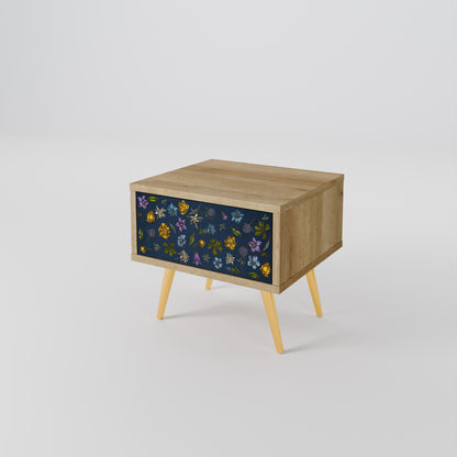 FLOWERS ON NAVY BLUE Nightstand in Oak Effect