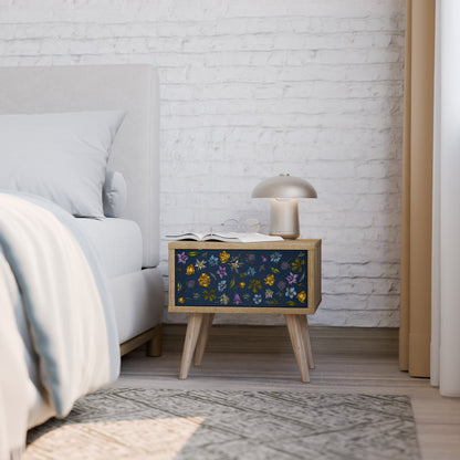 FLOWERS ON NAVY BLUE Nightstand in Oak Effect