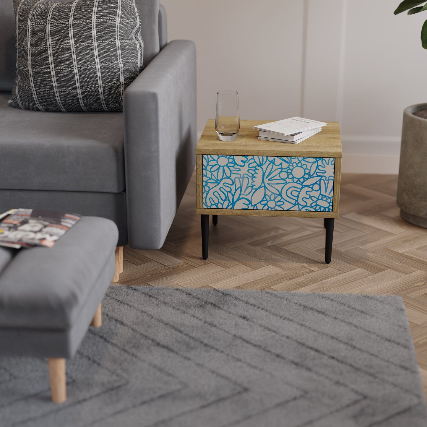 BLOOMY MORNING Nightstand in Oak Effect