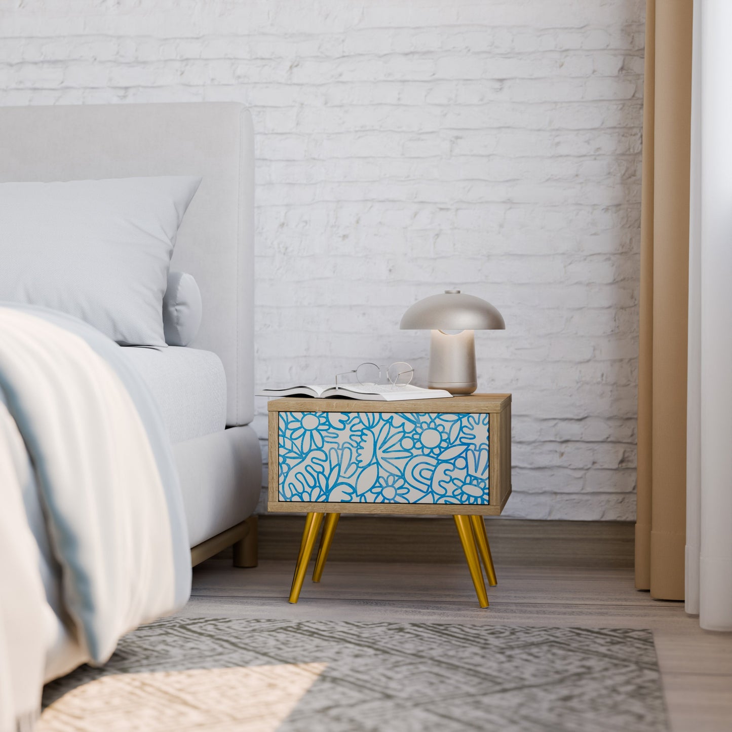 BLOOMY MORNING Nightstand in Oak Effect