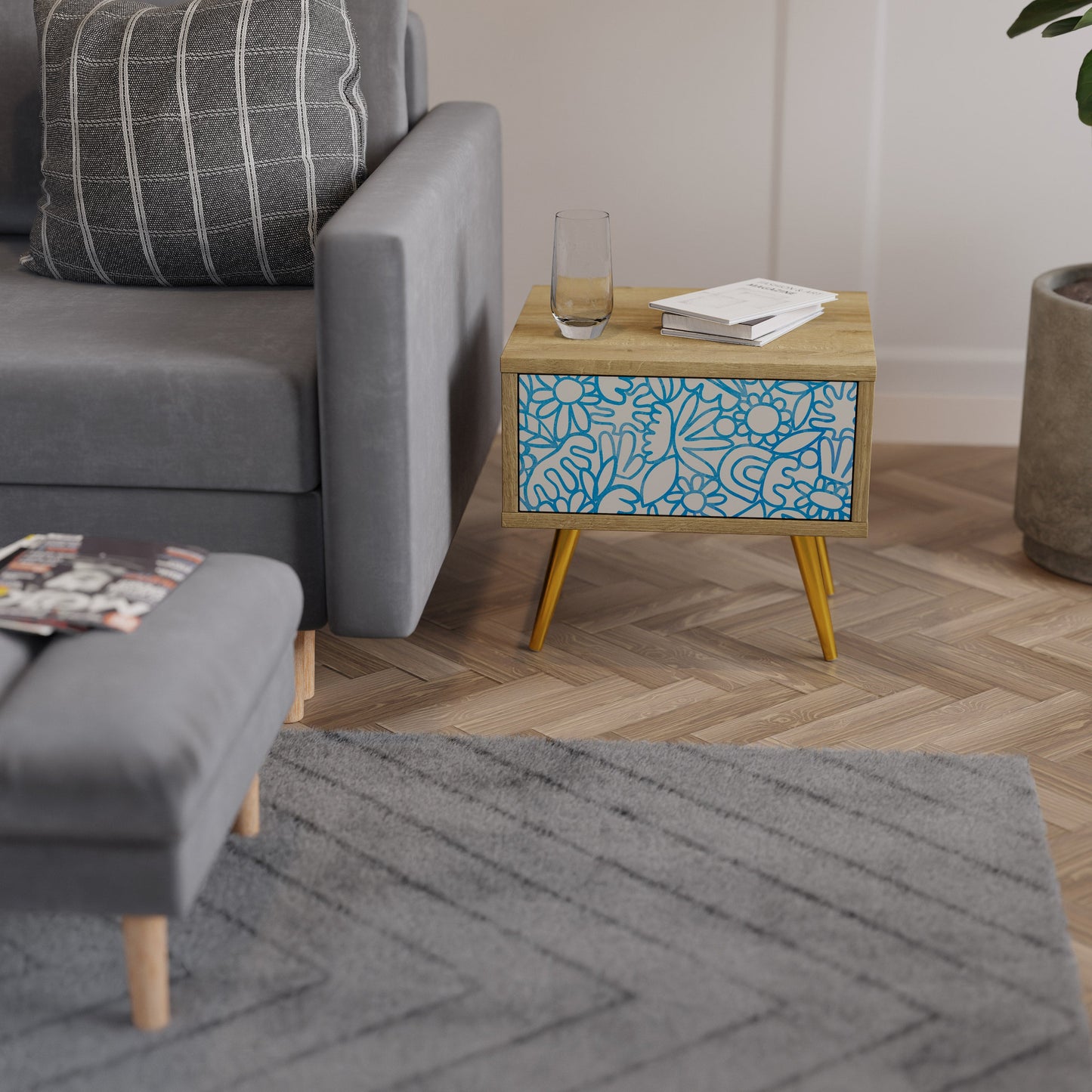 BLOOMY MORNING Nightstand in Oak Effect