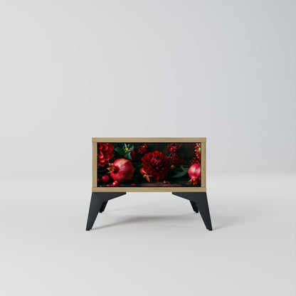 Comodino DAHLIAS AND POMEGRANATES in effetto rovere