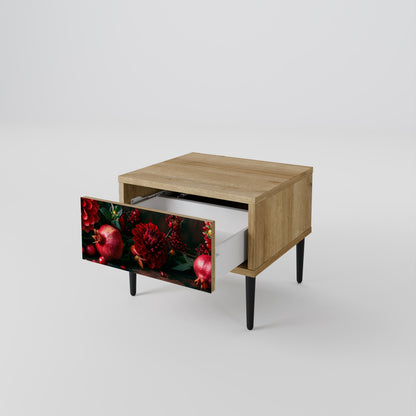 Comodino DAHLIAS AND POMEGRANATES in effetto rovere