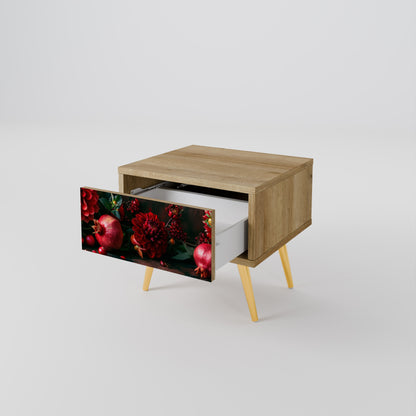 Comodino DAHLIAS AND POMEGRANATES in effetto rovere