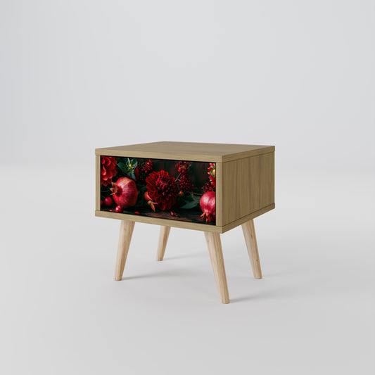 Comodino DAHLIAS AND POMEGRANATES in effetto rovere