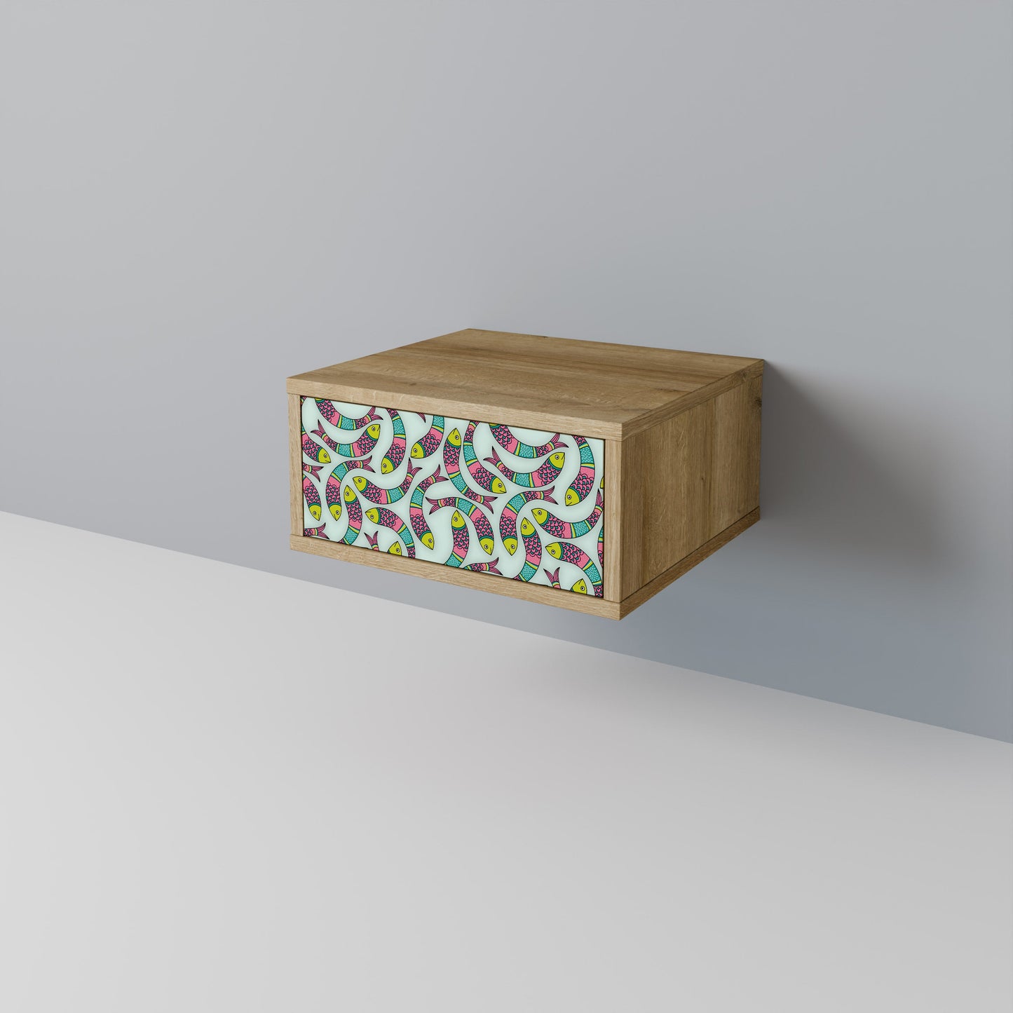 Comodino INDIAN FISH in effetto rovere