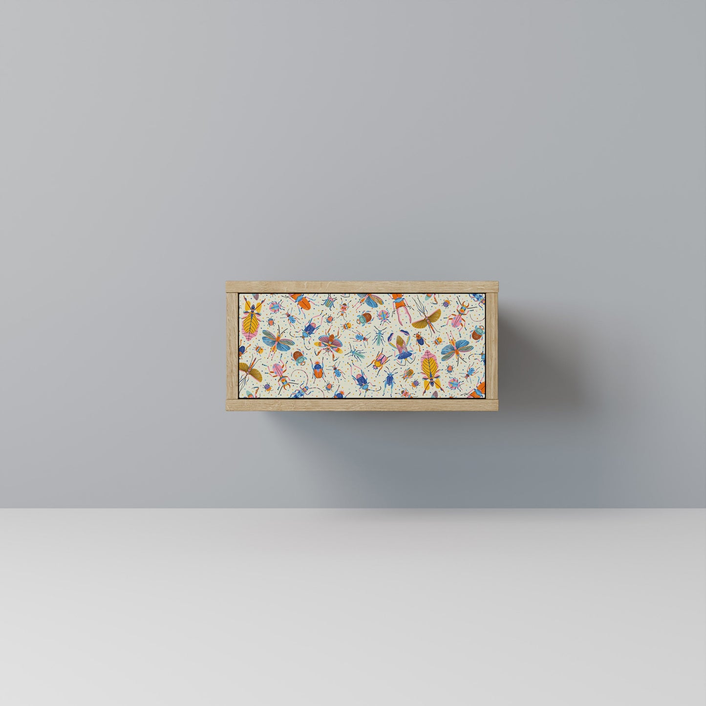 COLORFUL INSECTS Nightstand in Oak Effect